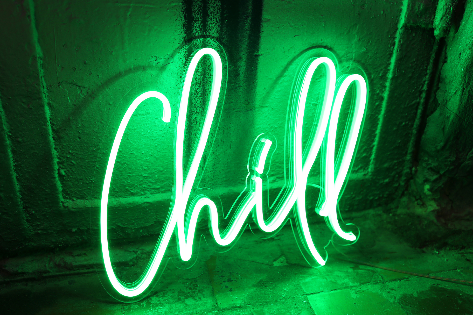 Green neon sign chill. Trendy style.